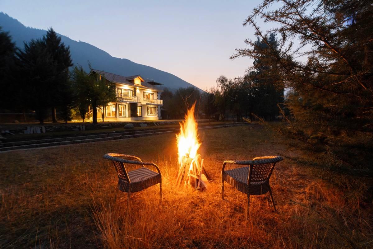 Evening bonfire at Khwab Villa